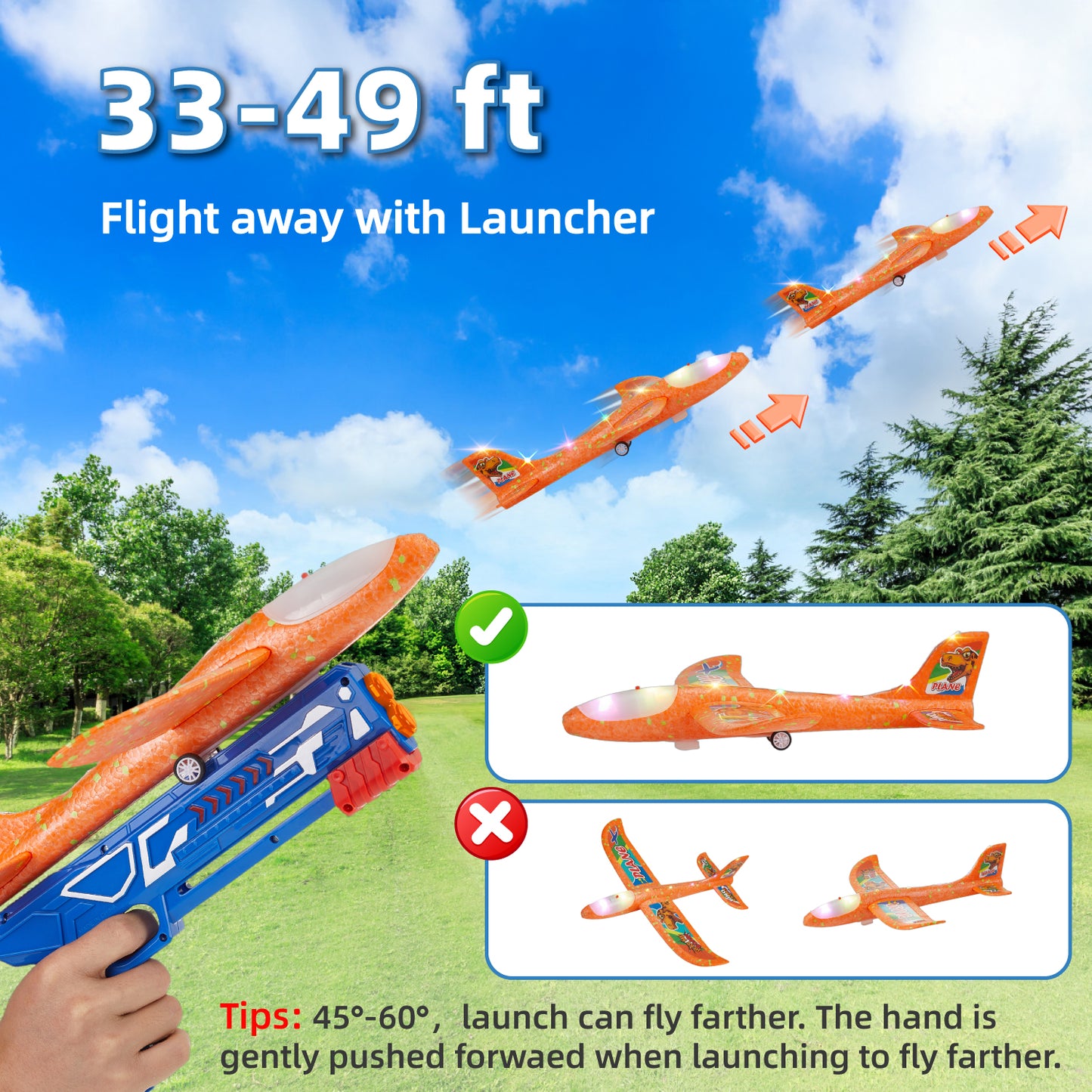Anpro 4 Pack Airplane Launcher Toy for Kids, Foam Glider LED Light Airplane with 3 Dinosaur Stickers, 2 Flight Modes, Outdoor Flying Toys Gifts for 4+ Year Old Boys Girls