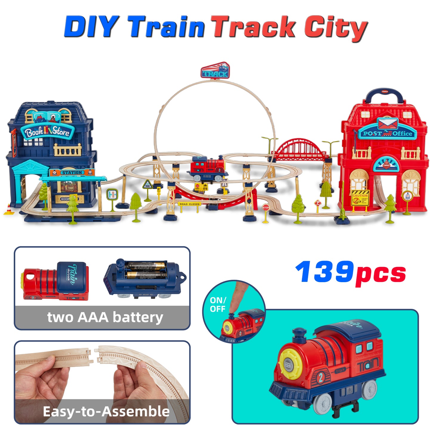 Lictin Train Track Toys for Toddler, 139PCS City Shop Train Track Set with Sound, Electric Train Set Gift for 3 4 5 Years Old Kids