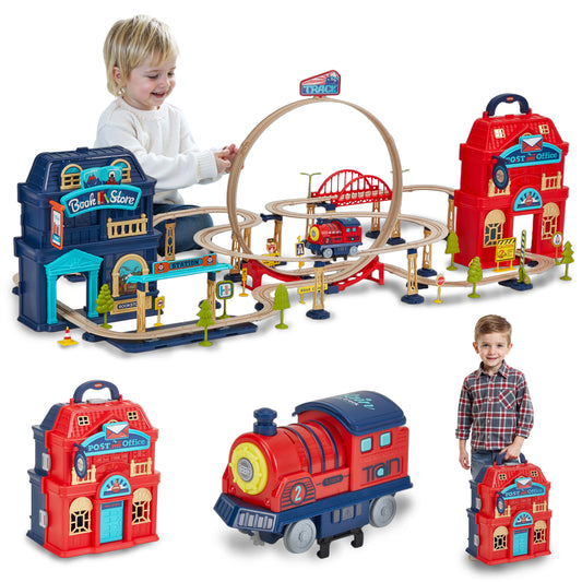 Lictin Train Track Toys for Toddler, 139PCS City Shop Train Track Set with Sound, Electric Train Set Gift for 3 4 5 Years Old Kids