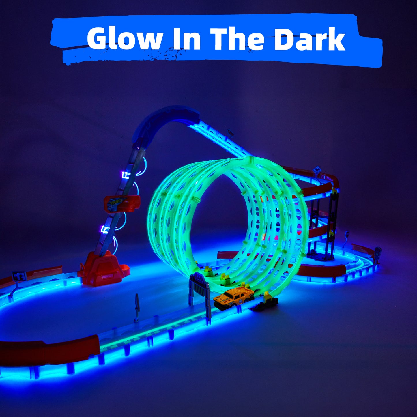 Petbank Glow Race Track, Flexible Race Car Tracks, Glow Flip Track Set with LED Car, Toy Car Track Set for Boys and Girls 3+