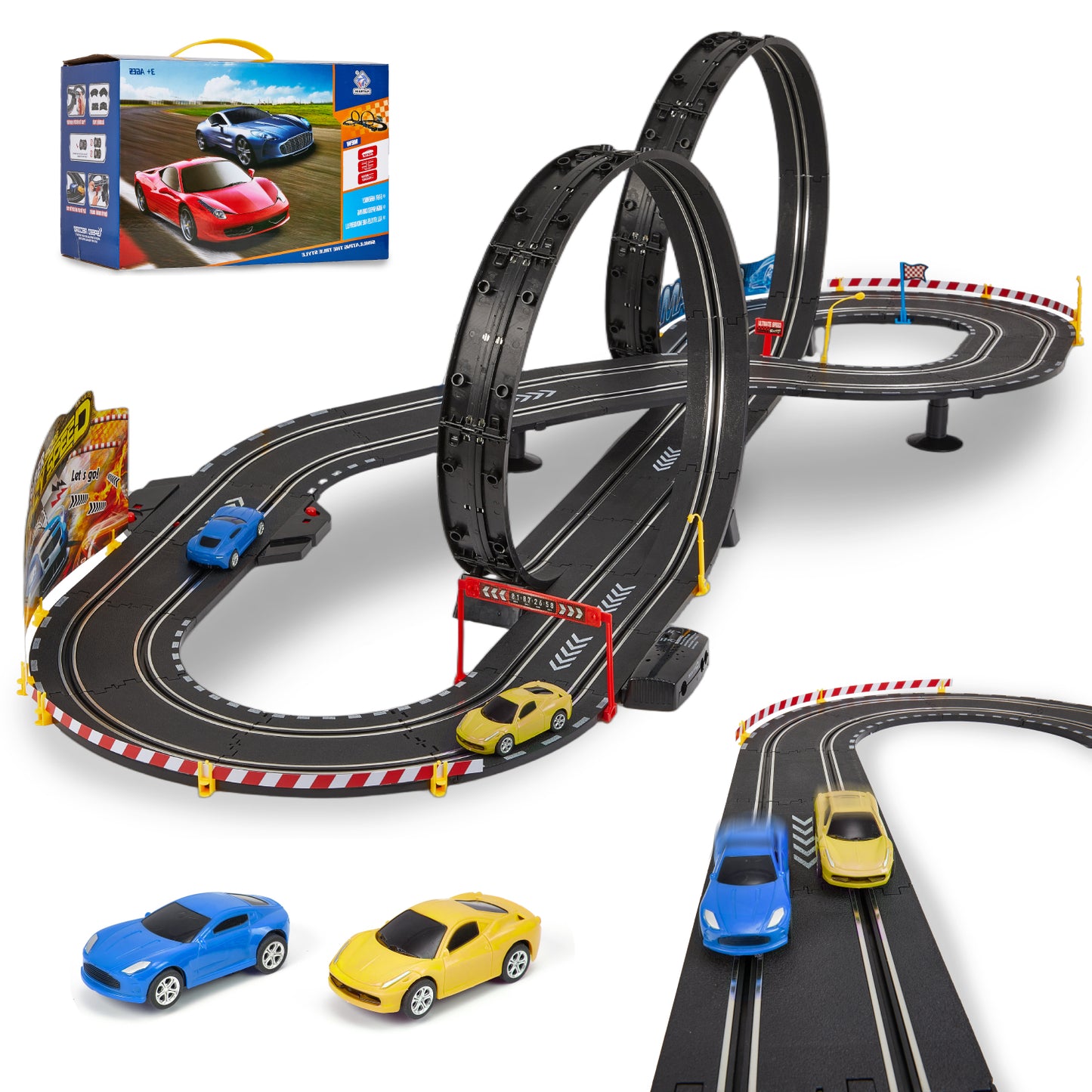 Zacro Slot Car Race Track Set for Kids, Electric Race Car Track with Circular Overpass Track, Dual Racing Game Counter Track Toys Gifts for Boys Girls Age 4-12