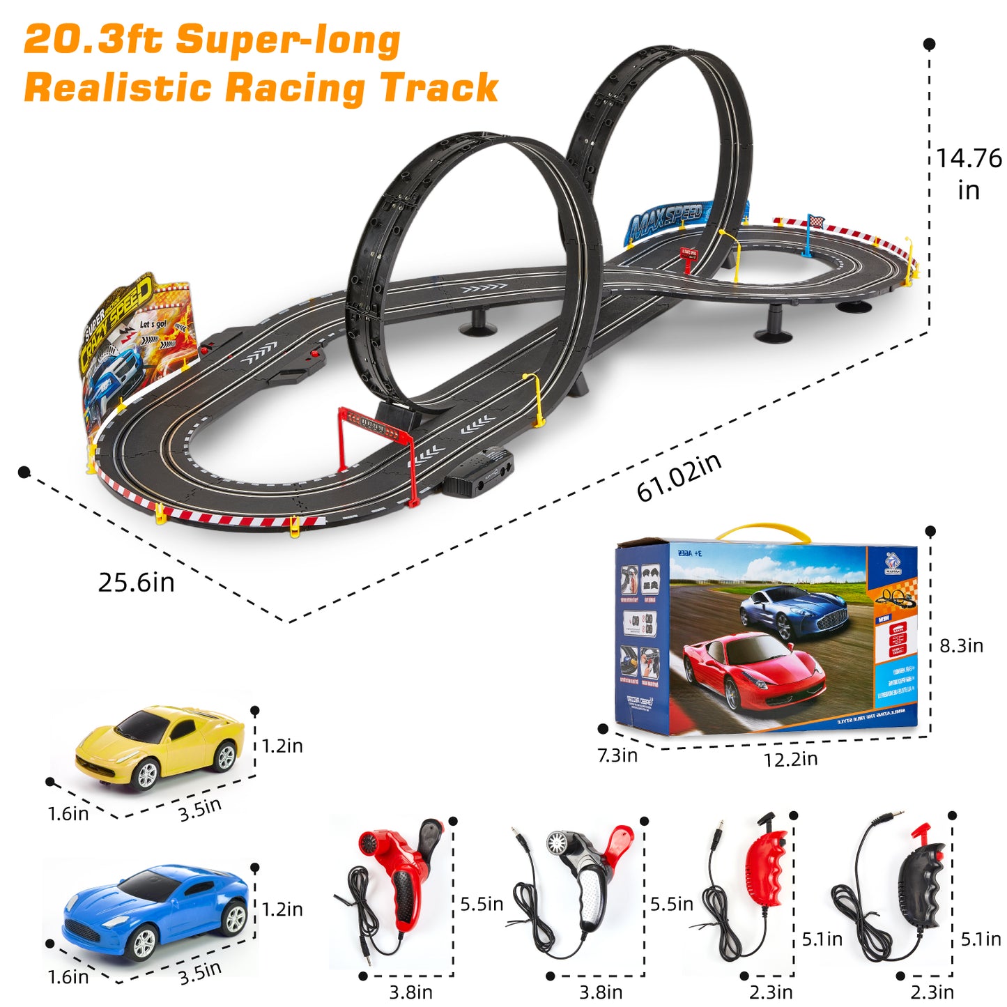 Gleamkid Slot Car Race Track Set for Kids, 20.3ft Electric Race Car Track Set with 2 High-Speed Cars, Dual Circular Overpass Track, Racing Game Counter Track Toys Gift for Boys Girls 4-12