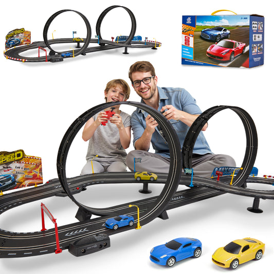 Petbank Slot Car Race Track Sets, 20.3ft Dual Racing Track Cars Toy, Electric/Hand Shake Slot Car Track Set, Kids Track Toy Gift for Girls Boys Age 4-12