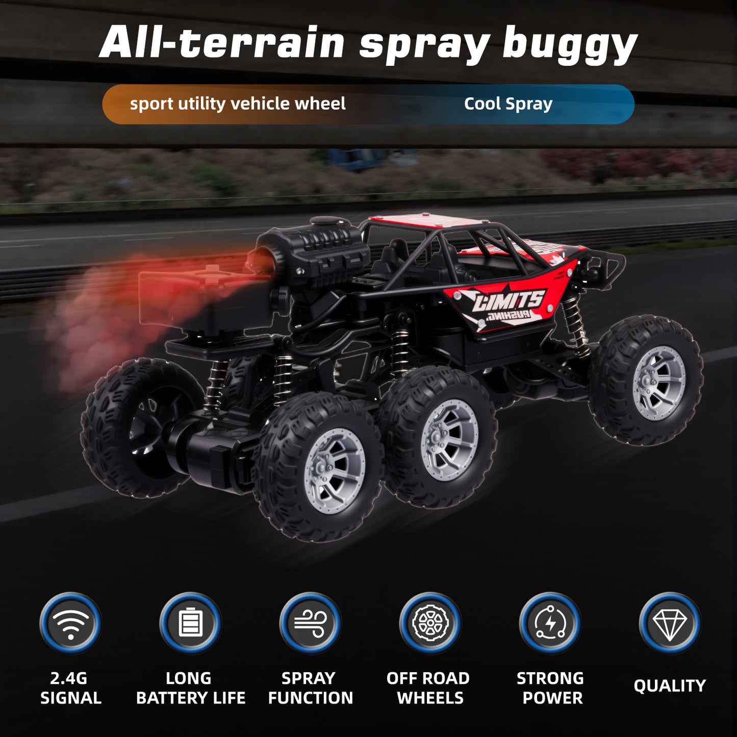 Lictin RC Cars with 6 Wheels for Kids, 4WD Large Remote Control Car with Light & Smoke, 2.4 GHz Alloy RC Truck Gift for Boys Aged 6 + Years Old
