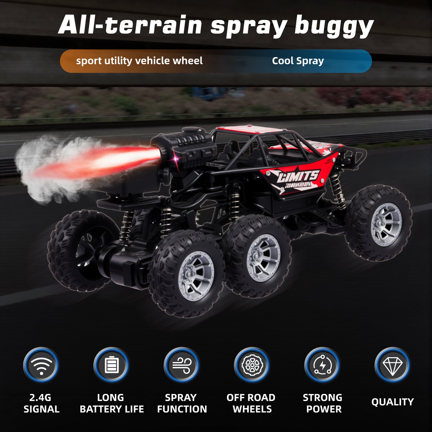 Anpro 1:16 RC Cars with 6 Wheels for Kids, 4WD Remote Control Monster Truck with Spraying and Lighting Effects, 30 Minute Runtime, Alloy RC Cars for Boys Girls 6+ Gifts