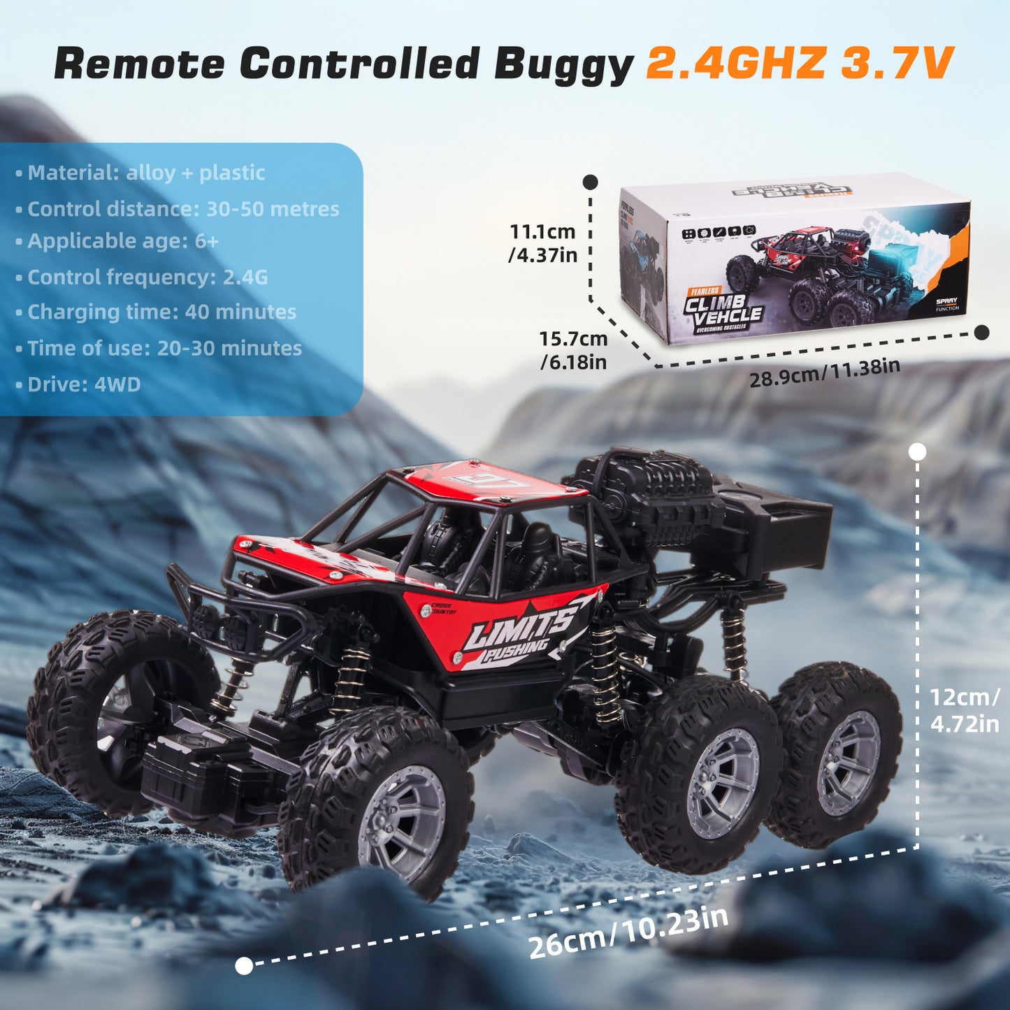 Anpro 1:16 RC Cars with 6 Wheels for Kids, 4WD Remote Control Monster Truck with Spraying and Lighting Effects, 30 Minute Runtime, Alloy RC Cars for Boys Girls 6+ Gifts