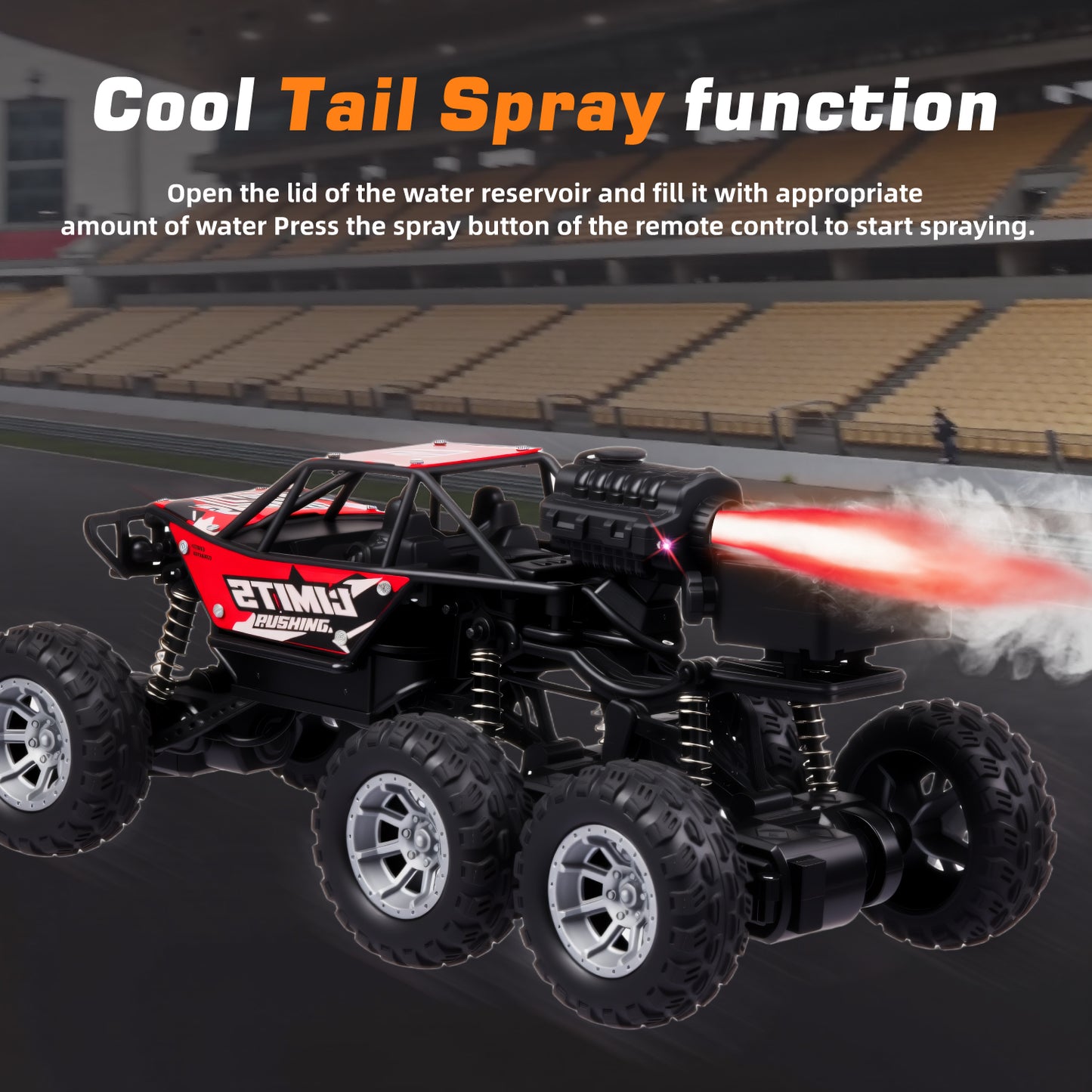 Anpro 1:16 RC Cars with 6 Wheels for Kids, 4WD Remote Control Monster Truck with Spraying and Lighting Effects, 30 Minute Runtime, Alloy RC Cars for Boys Girls 6+ Gifts