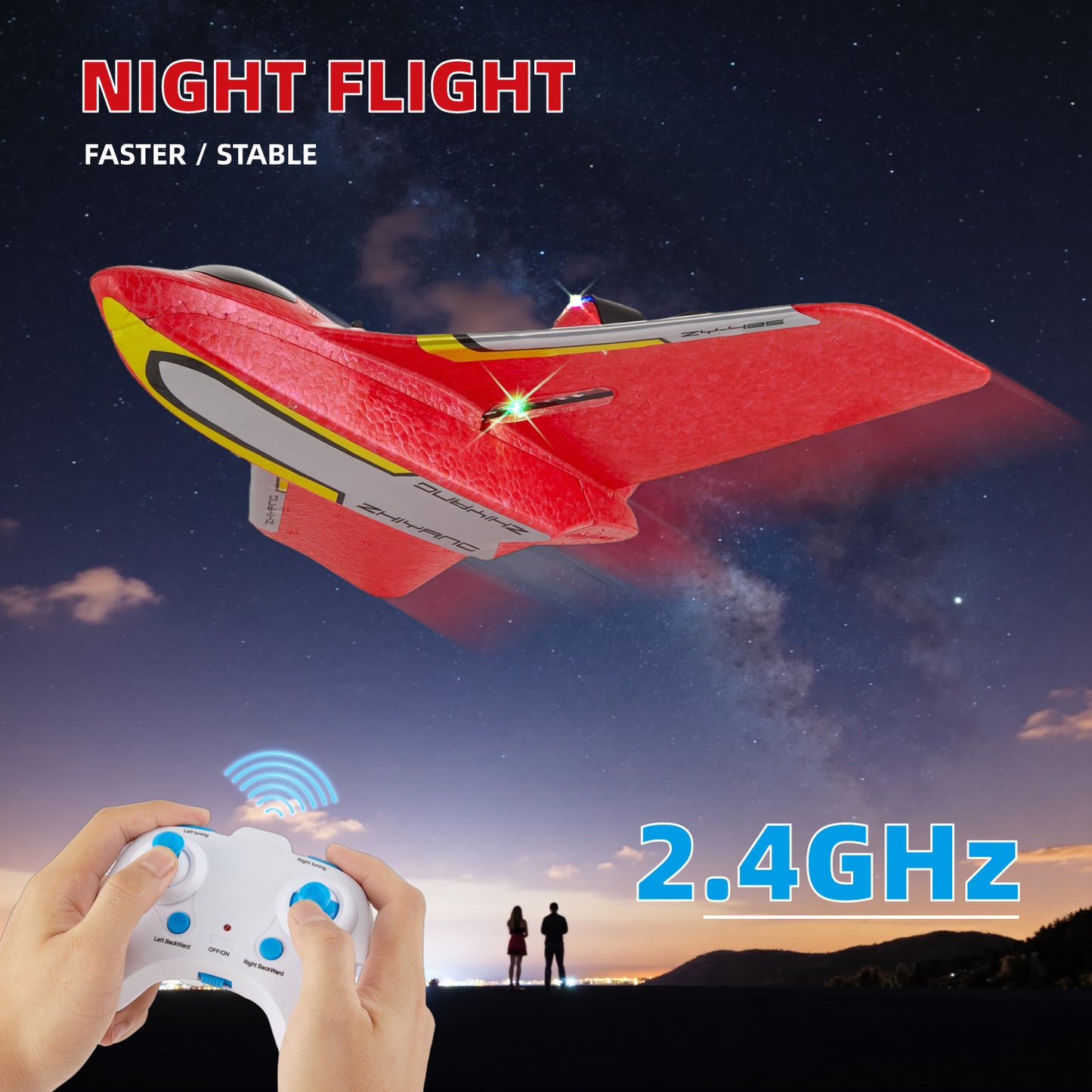 Gleamkid RC Plane for Water Land & Air, Remote Control Airplane with Lights, Amphibious Tri-Phibian Aircraft, RC Glider Aircraft Outdoor Flying Toys Gift for Kids Adults, 2 Batteries