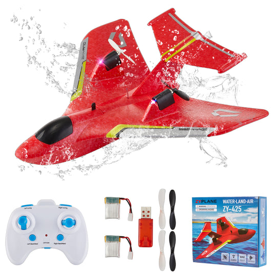 Petbank RC Plane for Water Land & Air, 2CH Remote Control Plane with 2 Batteries, 2.4GHz Amphibious Tri-Phibian Aircraft for Boy Girl