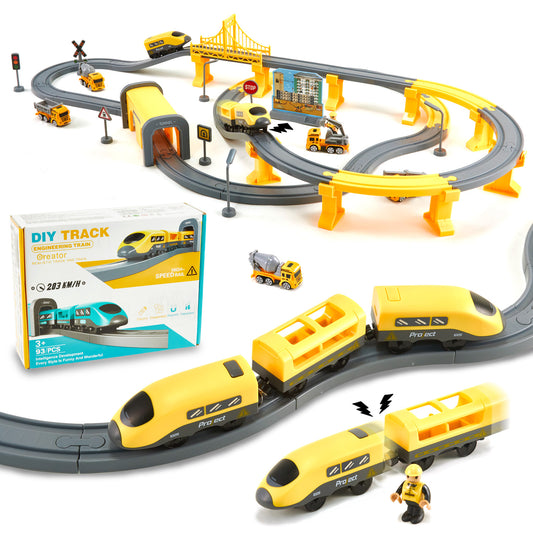 Anpro Train Track Set Toys for Kids, 92pcs Electric Train Set with Track and Car for 3+ Year Old Toddlers Boys and Girls - Construction Themed