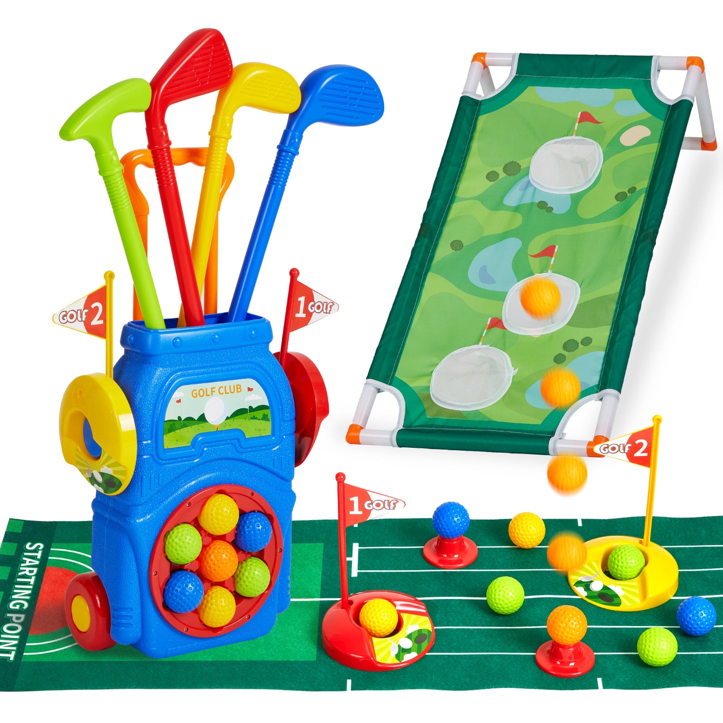 Lictin Kids Golf Toy Set, Toddler Golf Clubs Set with 10 Balls, 4 Golf Clubs, Putting Mat and Golf Cart, Indoor Outdoor Sport Toys Gift for Boys Girls 3 4 5 6+ Years Old