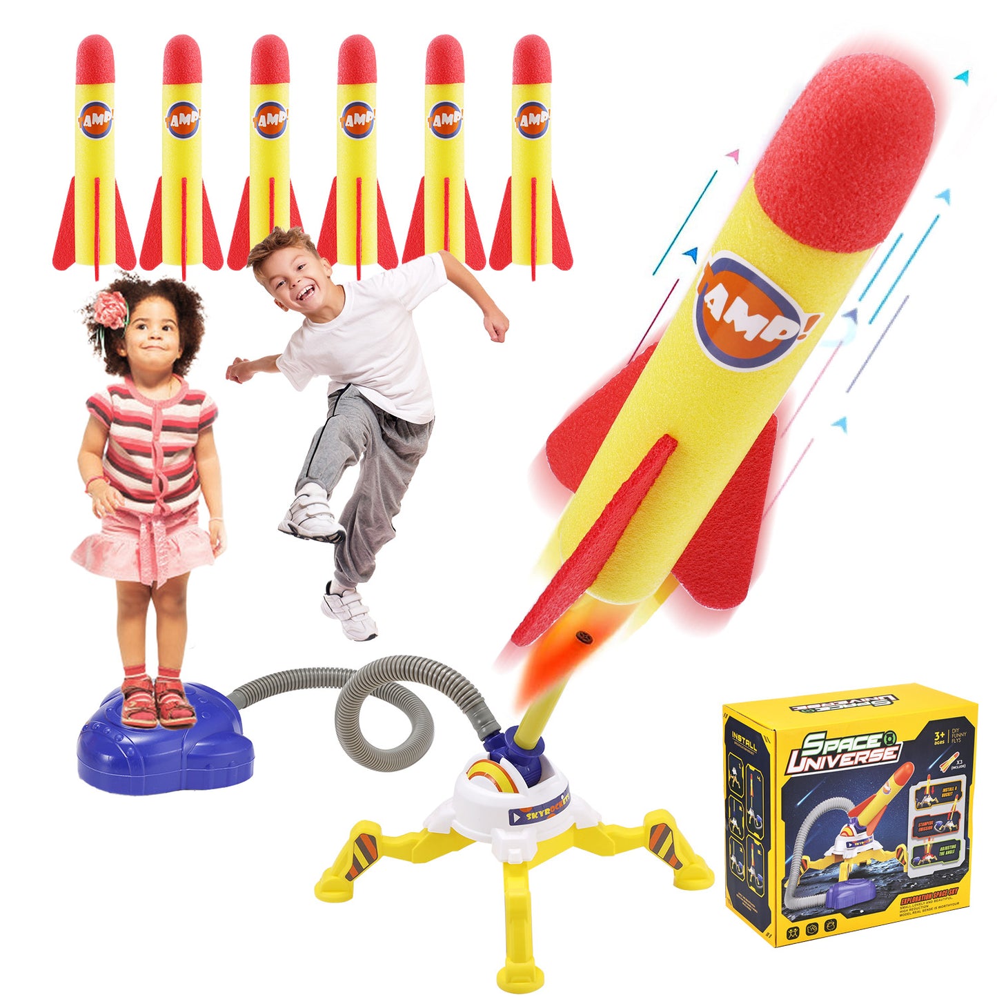 Lictin Toy Rocket Launcher for Kids, Rocket Outdoor Toys with 6 Foam Rockets Shoots Up to 100 ft, Rocket Toy Gift for Boys and Girls Age 3+