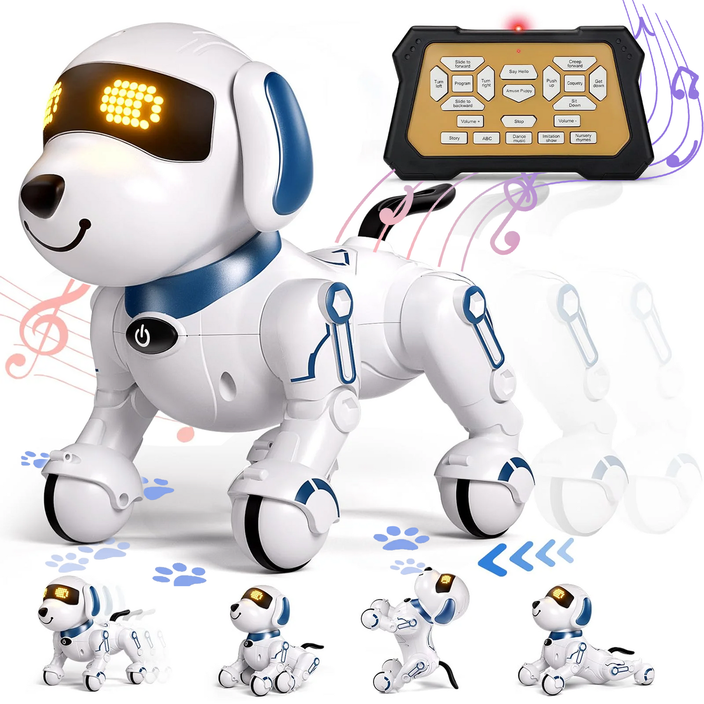 Anpro RC Robot Dog Toy for Kids, Programmable Smart Interactive Robot Toy with Sound and LED Eyes, Best Gift for Toddlers Boys Girls