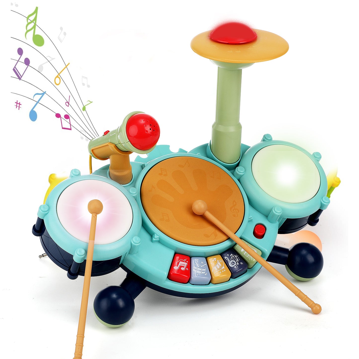 Anpro Kids Drum Set Toddler Toys with Adjustable Microphone, Musical Instruments Playset Fit for 3+ Years Old Boys and Girls