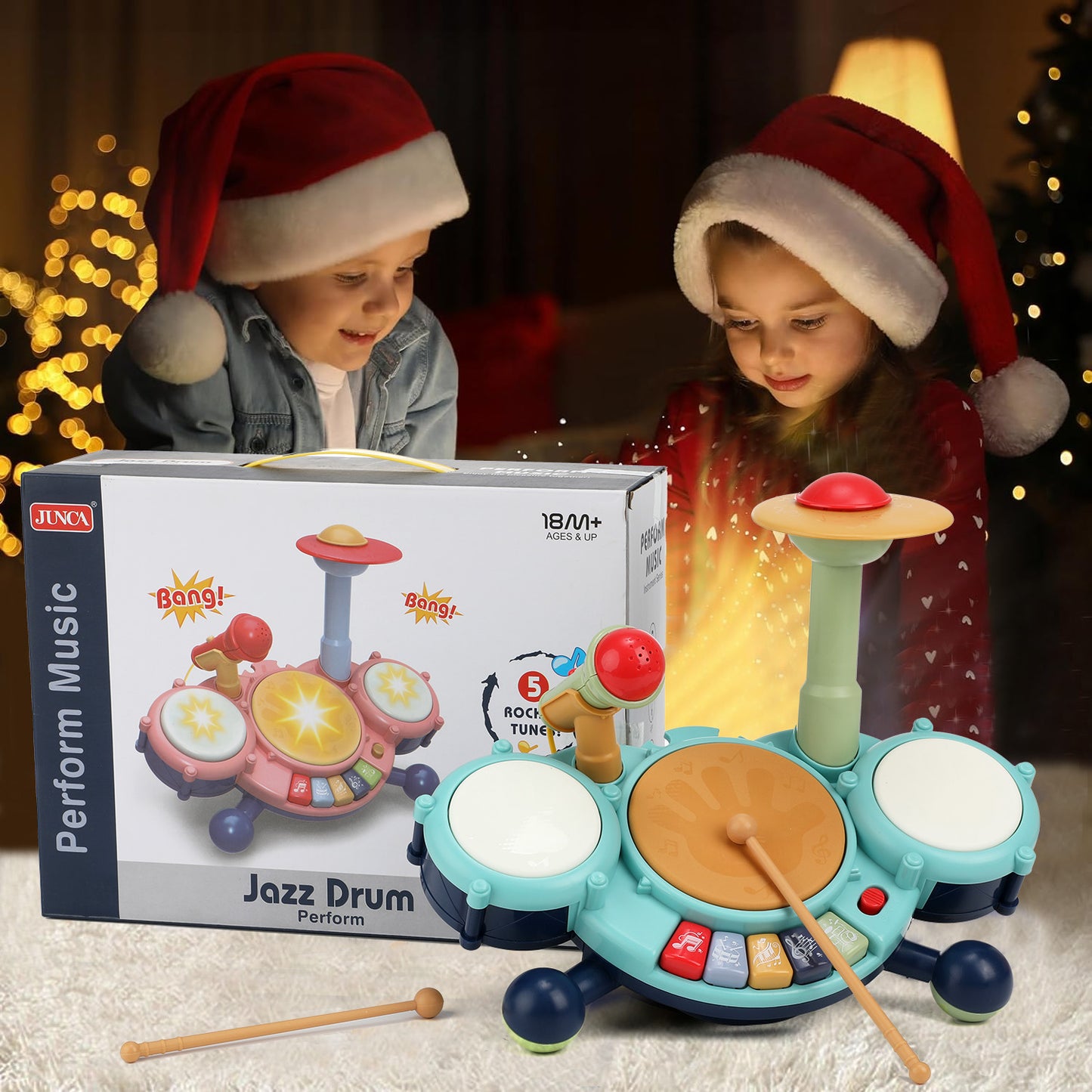 Anpro Kids Drum Set Toddler Toys with Adjustable Microphone, Musical Instruments Playset Fit for 3+ Years Old Boys and Girls