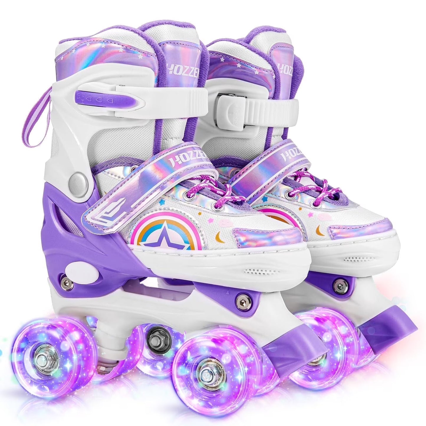 Hozzen Kids Roller Skates for Girls, 4 Size Adjustable Rainbow Unicorn Roller Skates with Light UP Wheels for Toddler Beginner (M, 12C-2Y)