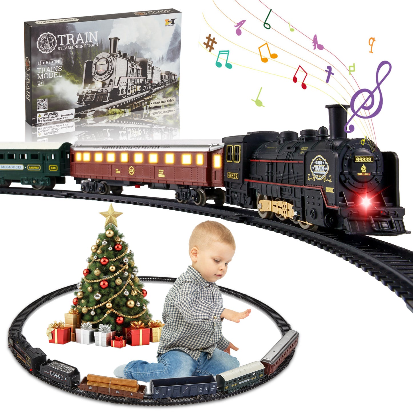 Lictin Electric Train Sets for Kids, Train Toys for Toddlers with Classic Steam Locomotive, Lights & Sound, Train Tracks Play Set with 5 Cars, Gifts for Boys Girls 3 4 5 6+ Years Old