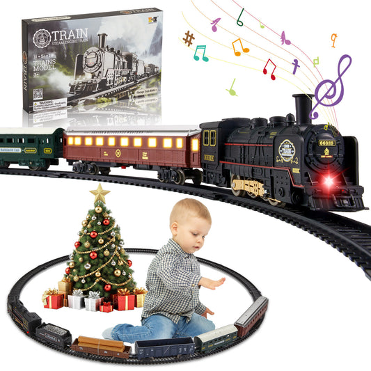 Lictin Electric Train Sets for Kids, Train Toys for Toddlers with Classic Steam Locomotive, Lights & Sound, Train Tracks Play Set with 5 Cars, Gifts for Boys Girls 3 4 5 6+ Years Old