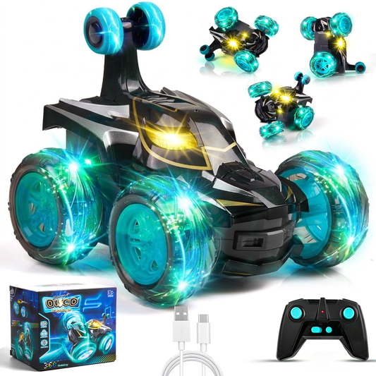 Zacro Remote Control Car for Boys, 360° Rotating RC Stunt Car with Cool LED Lights, 4WD 2.4GHz Rechargeable RC Car Toys Gifts for Kids Boy Age 3 4 5 6 7 8