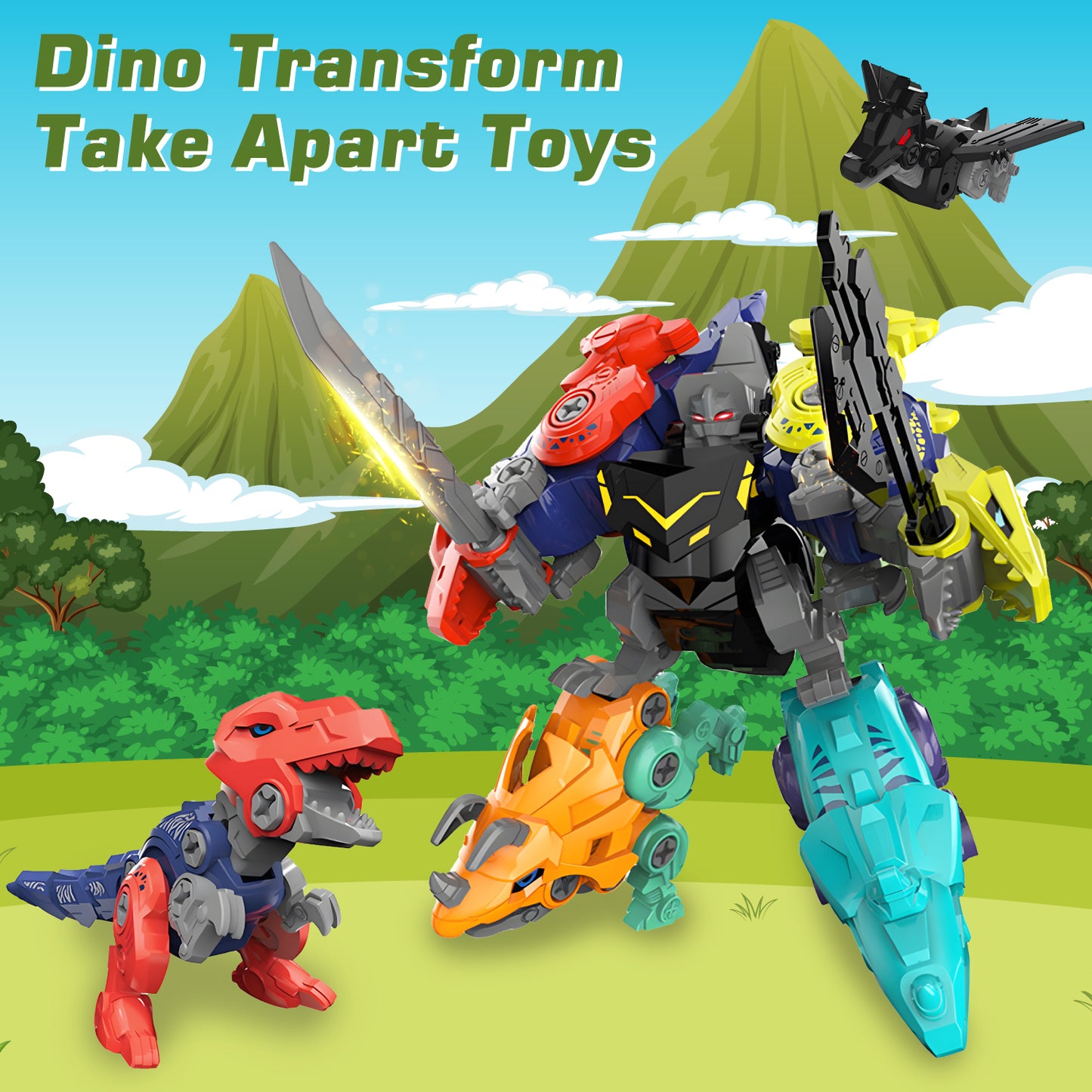 Anpro 5 in 1 Take Apart Dinosaur Transform Robot Toys for Kids, Educational Building Construction Toy Set with Catapult for 3+ Year Old Boys Grils