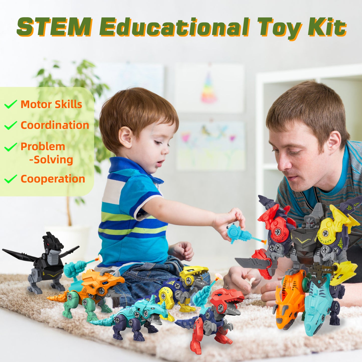 Anpro 5 in 1 Take Apart Dinosaur Transform Robot Toys for Kids, Educational Building Construction Toy Set with Catapult for 3+ Year Old Boys Grils