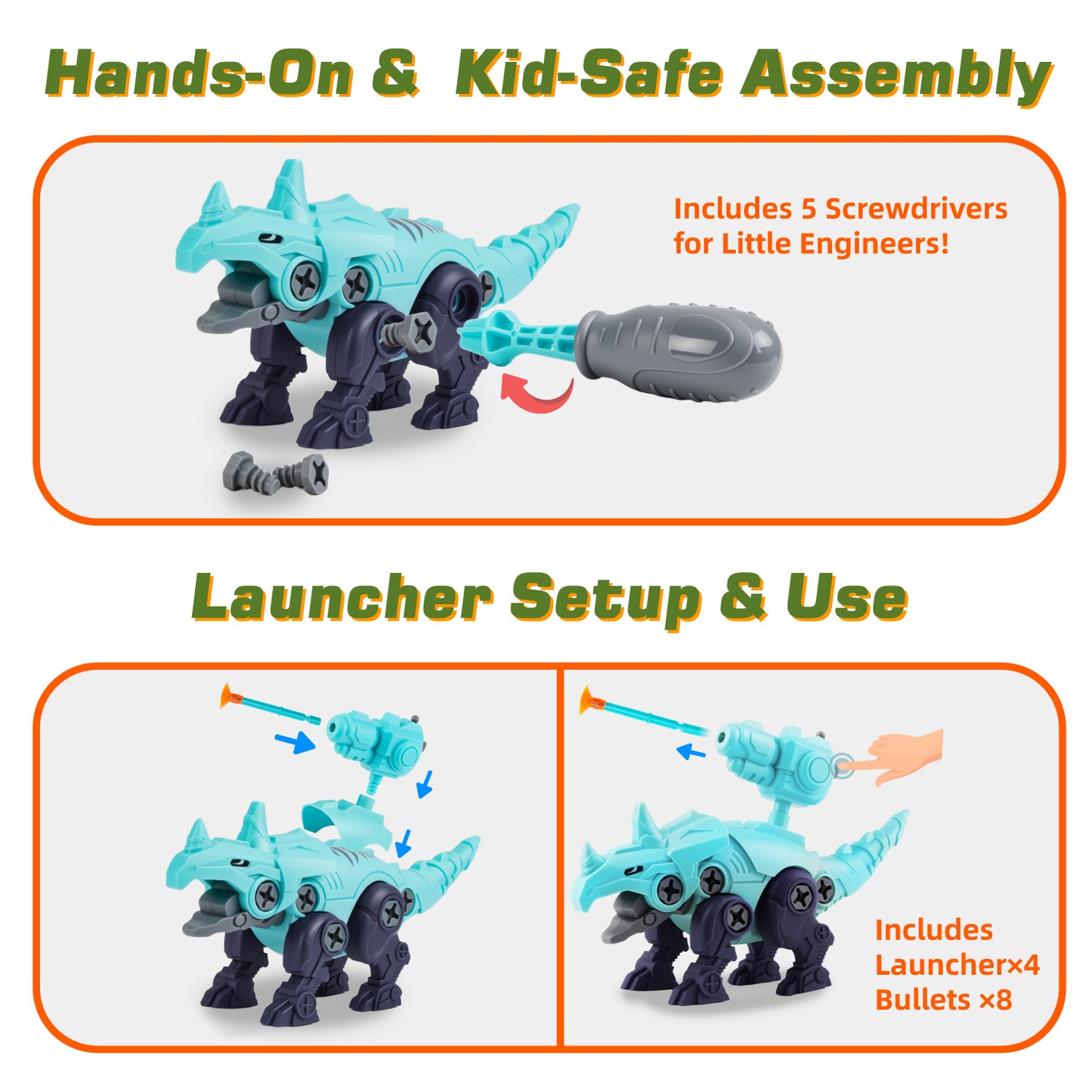 Anpro 5 in 1 Take Apart Dinosaur Transform Robot Toys for Kids, Educational Building Construction Toy Set with Catapult for 3+ Year Old Boys Grils