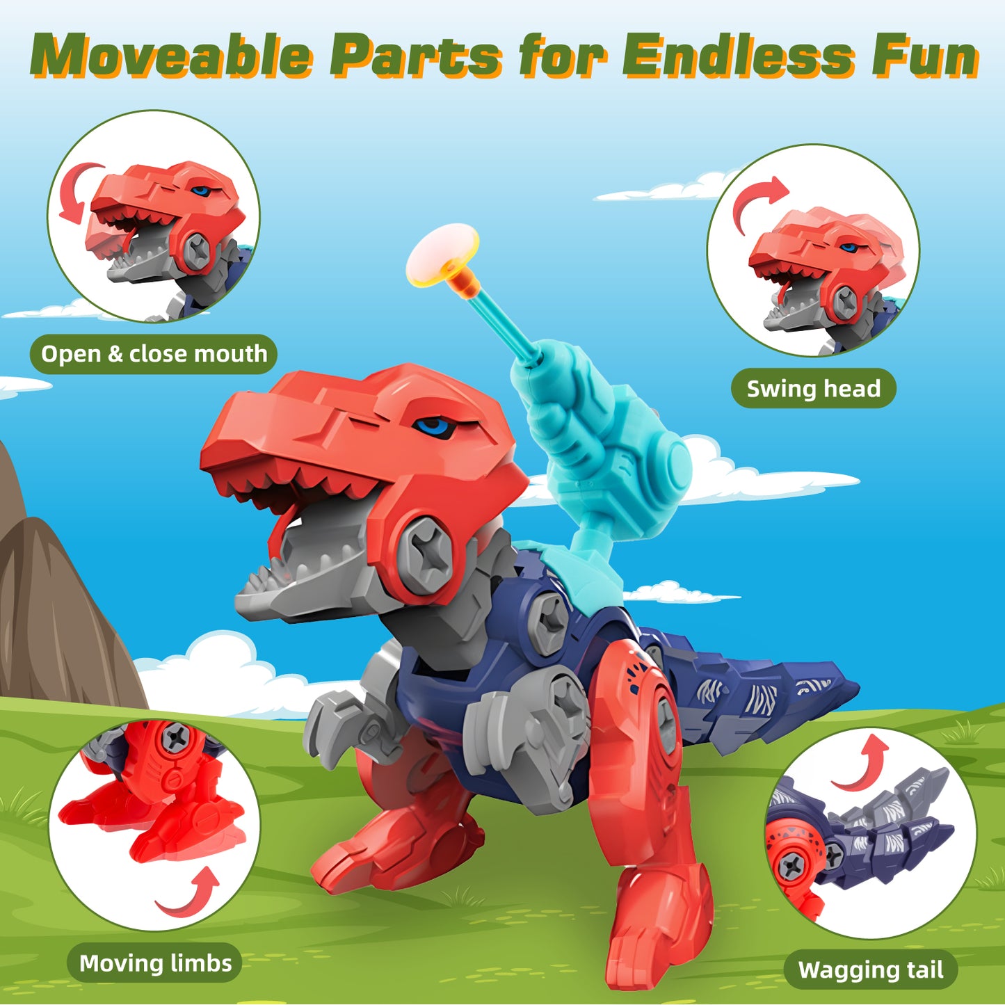 Anpro 5 in 1 Take Apart Dinosaur Transform Robot Toys for Kids, Educational Building Construction Toy Set with Catapult for 3+ Year Old Boys Grils