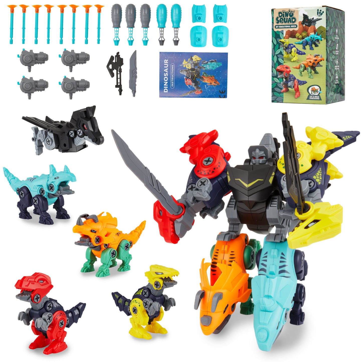 Lictin Take Apart Dinosaur Toys for Kids, 5-in-1 Dinosaur Transform Robot Toys, Building Construction Educational Toys with Catapult, Birthday Christmas Gift for Boys 3 4 5 6 7 Years Old