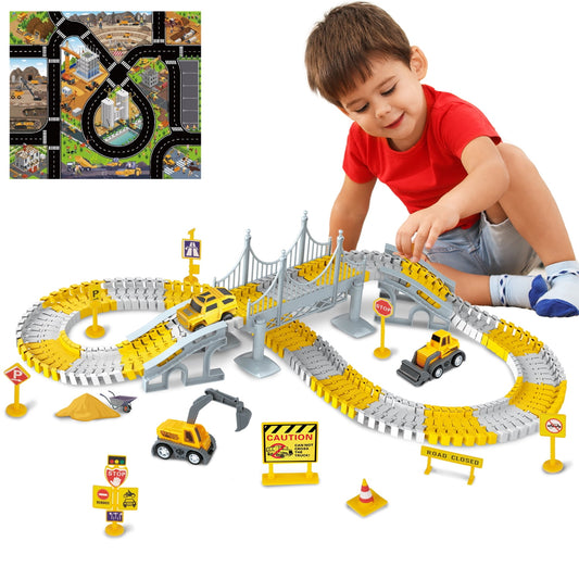Zacro Construction Toys Race Track Set for Kids, 180 PCS Race Car Track Vehicle Set, Create A Engineering Road Games Toys Flexible Construction Car Track Playset for Boys Age 3+