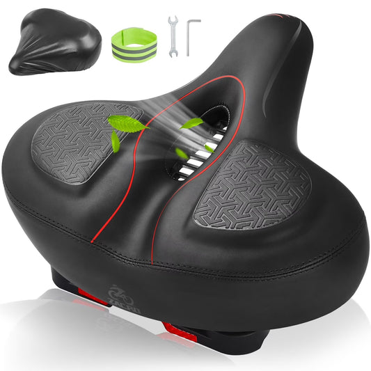 Zacro Wide Bike Seat Cushion, Comfortable Bicycle Seat for Women Men with Dual Shock Absorbing, Soft Memory Foam Padded Oversized Bicycle Saddle Fit for Exercise/Indoor/Mountain/Road Bikes