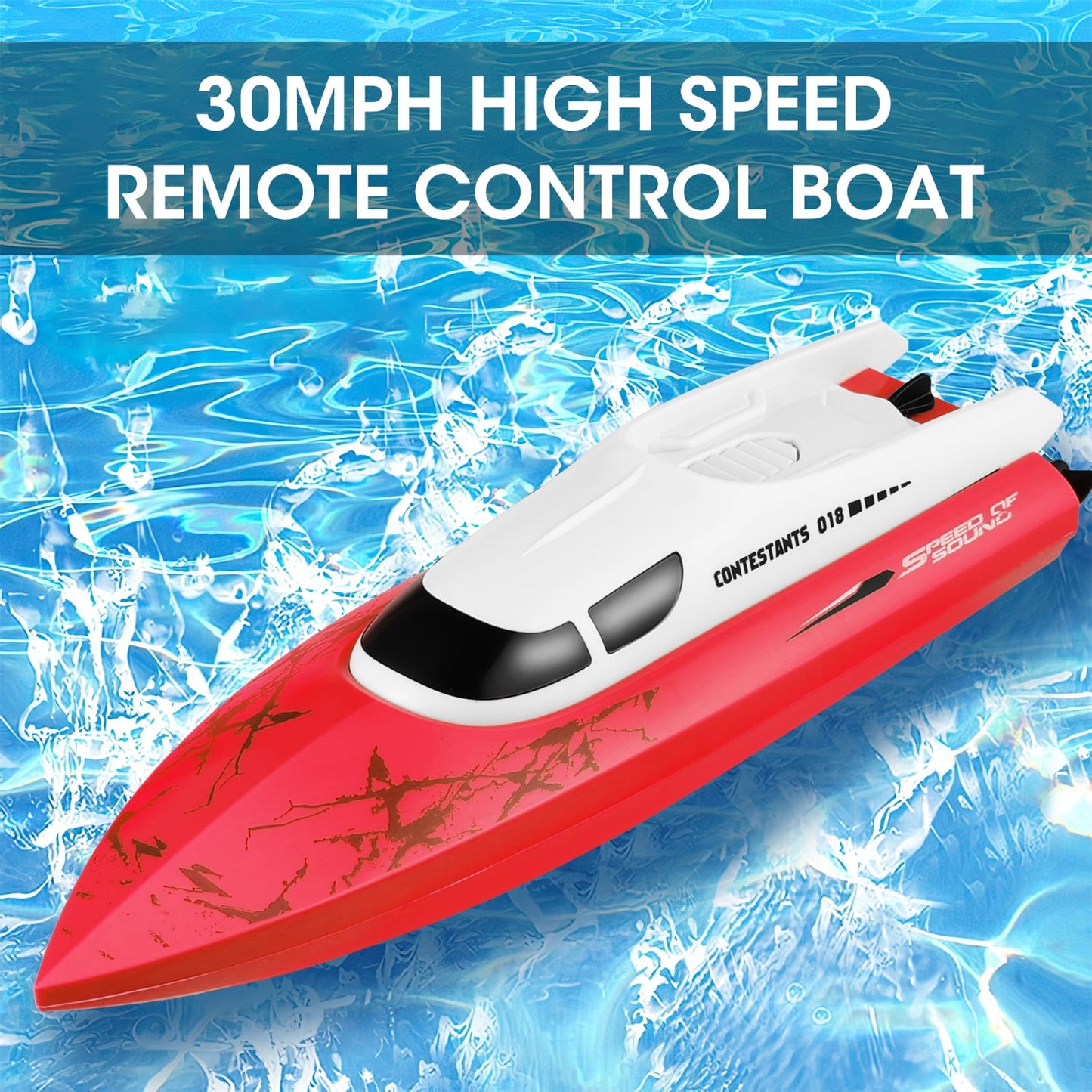 Anpro 2.4 GHZ RC Boat, 25 km/h High Speed Remote Control Racing Boats for Adults and Kids 25 Minutes Working Time, 2 Batteries