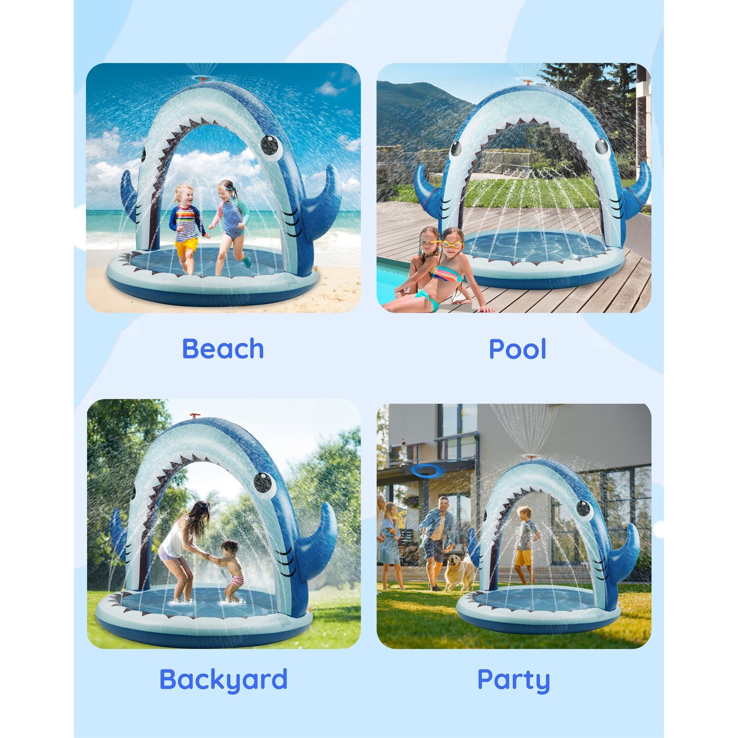 Water Sprinkler for Kids, 4-In-1 Shark Inflatable Water Toys for Outdoor Play, Pool Summer Fun Backyard Water Sprinkler Spray Toy for Toddlers Boys, Girls, Children