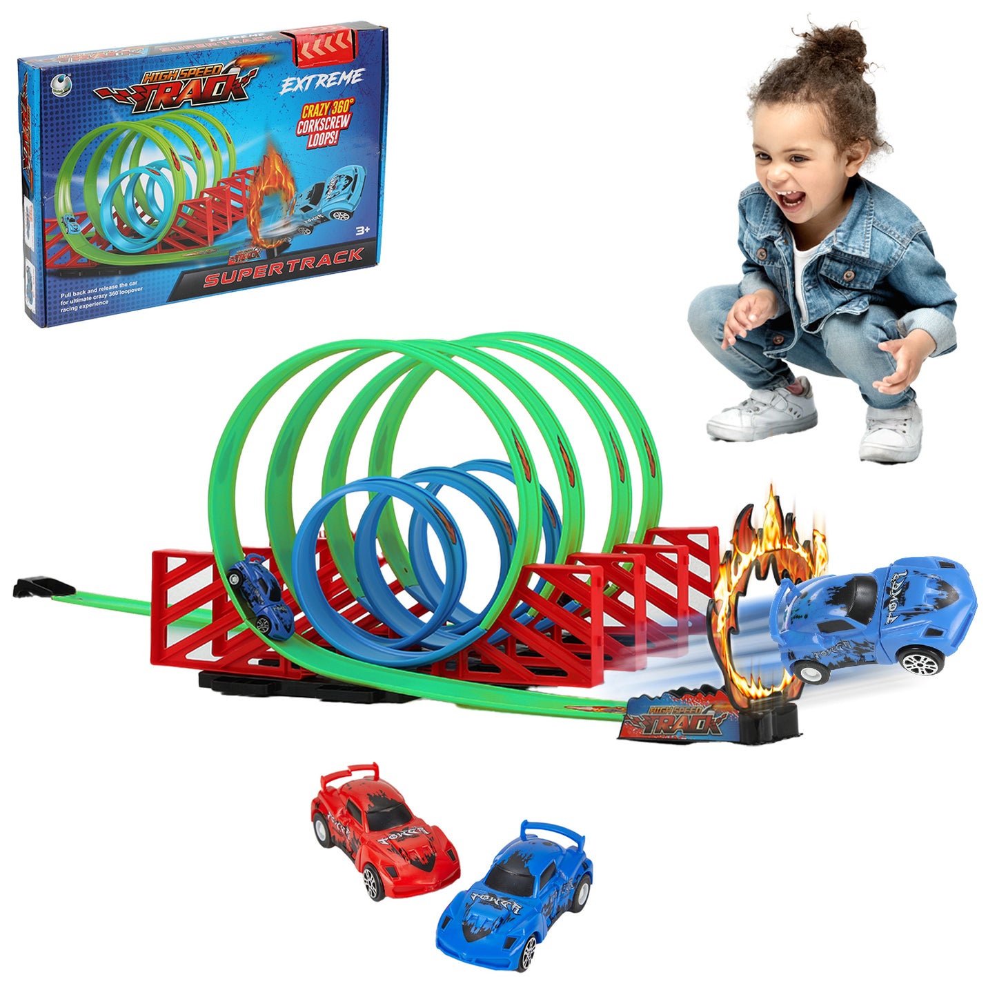 Lictin Race Track Set for Kids, Builder Loop Kit Criss Cross Track Set Starter Kit with 2 Pull-Back Cars, High Speed Car Race Track Toys for 3-6 Years Old Boys and Girls