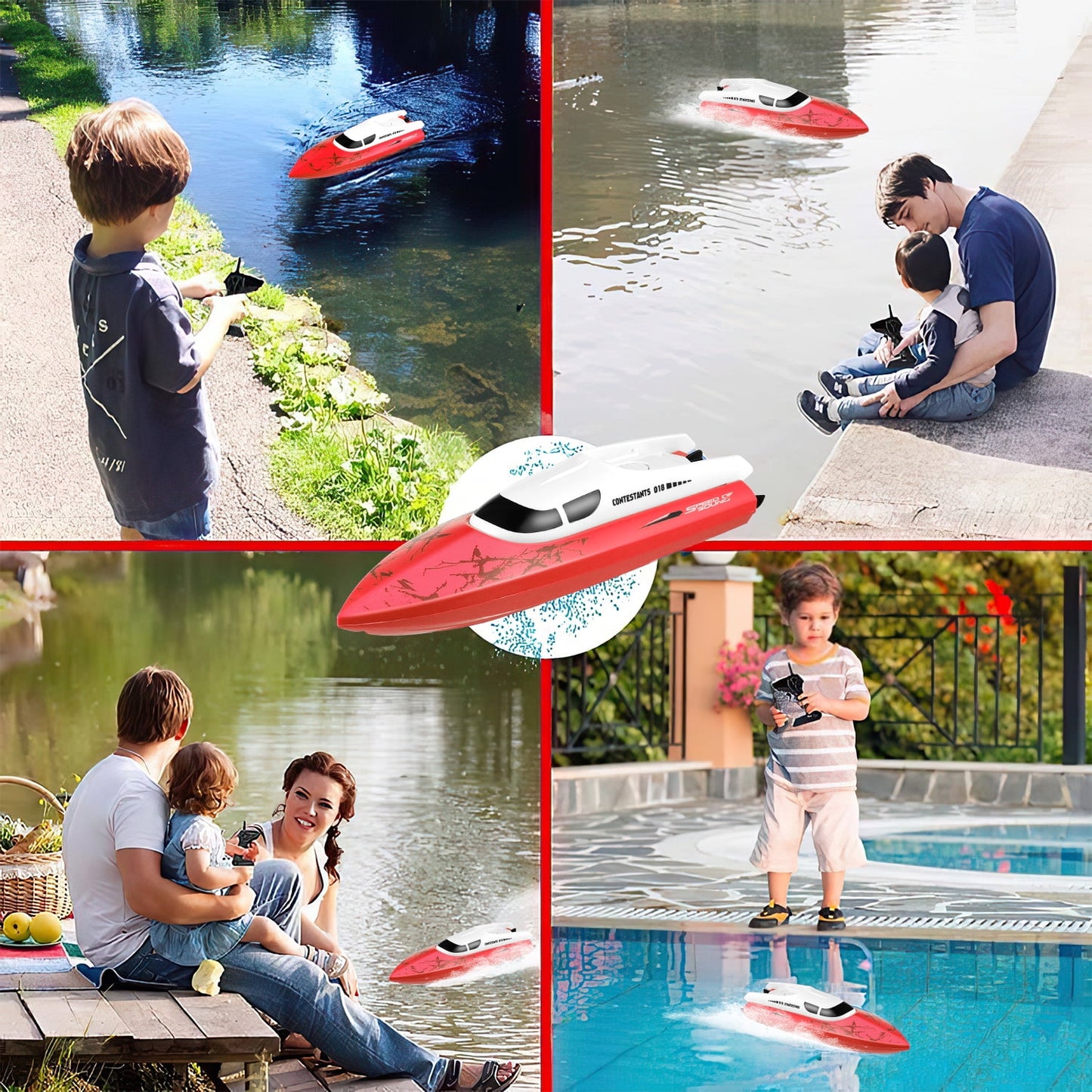 Anpro 2.4 GHZ RC Boat, 25 km/h High Speed Remote Control Racing Boats for Adults and Kids 25 Minutes Working Time, 2 Batteries