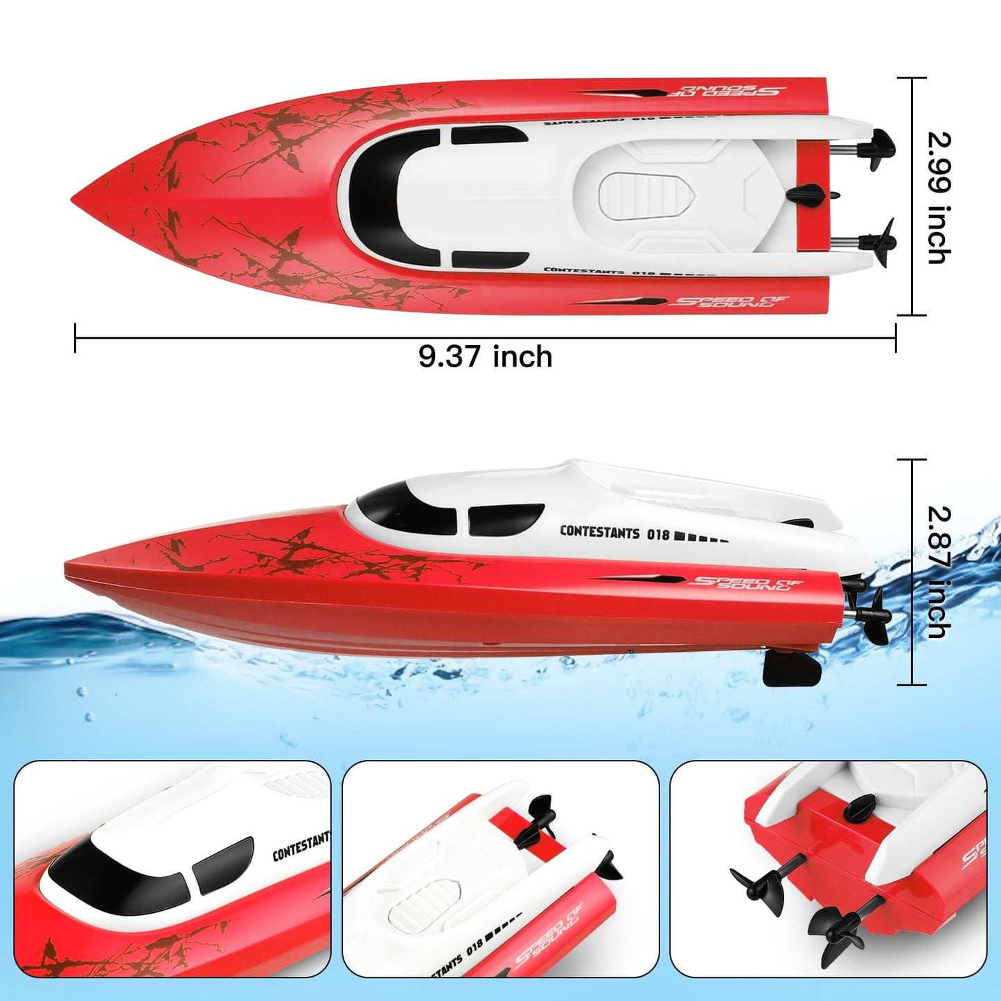 Anpro 2.4 GHZ RC Boat, 25 km/h High Speed Remote Control Racing Boats for Adults and Kids 25 Minutes Working Time, 2 Batteries