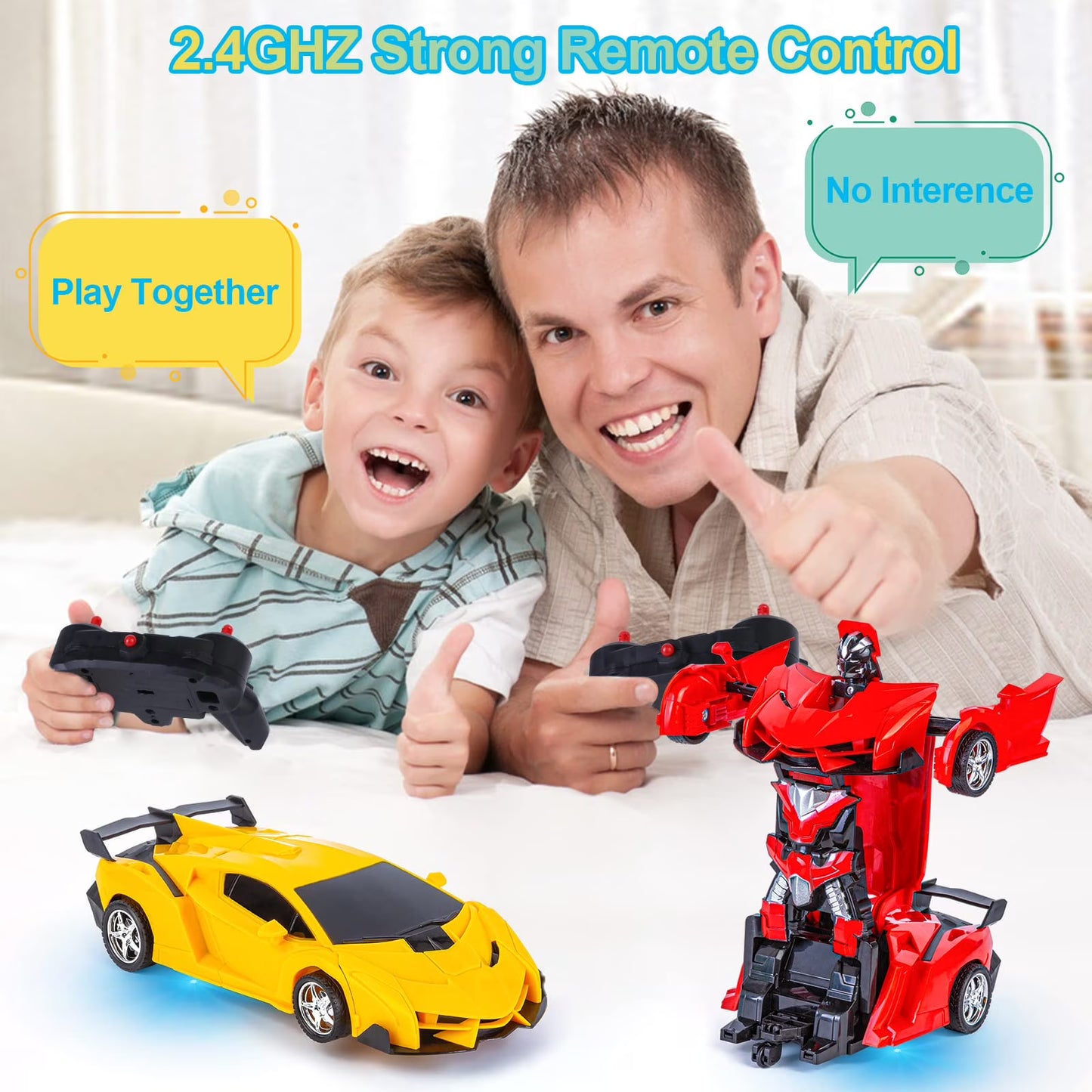 Zacro Transform RC Car Toys, 2.4Ghz 1:18 Scale Remote Control Car Transforming Robot, One-Button Deformation 360? Rotation Drifting Car Transformers Toys Gift