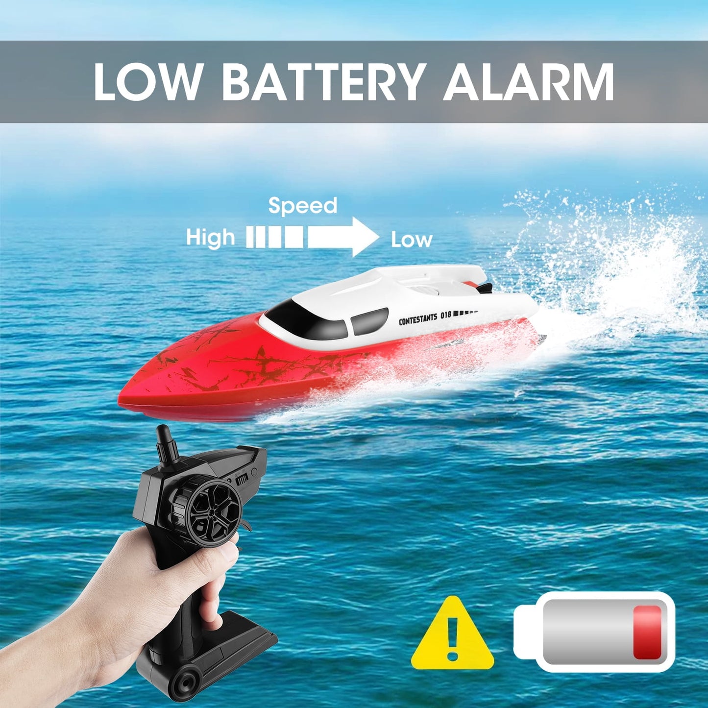 Anpro 2.4 GHZ RC Boat, 25 km/h High Speed Remote Control Racing Boats for Adults and Kids 25 Minutes Working Time, 2 Batteries