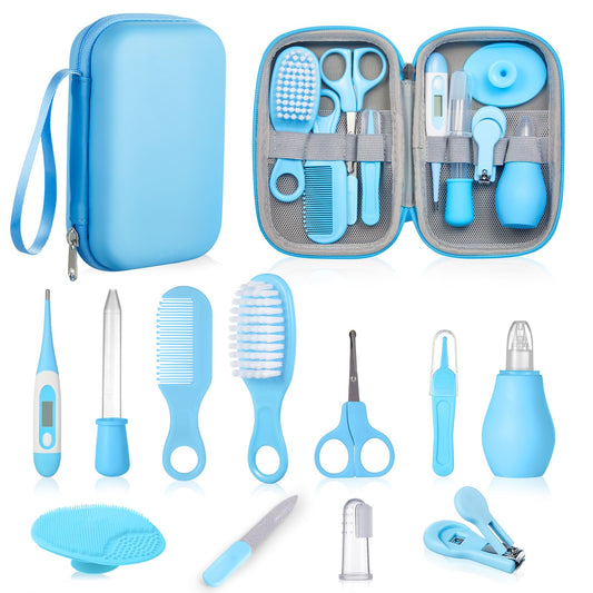 Lictin Baby Healthcare and Grooming kit, Newborn Nursery Safety Health Set with Thermometer Nail Clipper Brush Comb, Baby Care Kit for Baby Boys Girls, Blue
