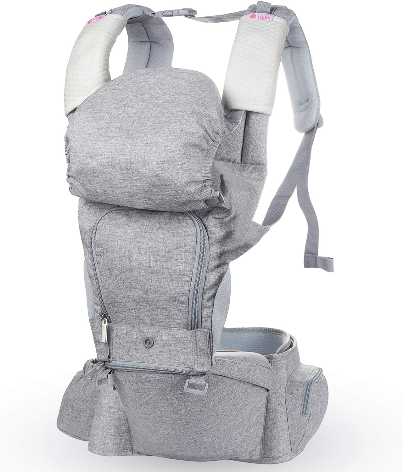 Lictin 6-in-1 Ergonomic Baby Carrier, Baby Sling Carrier with Removable Seat and Hood, with 2 Towels and 1 Pacifier Chain, for Newborns and Toddler from 3.5 to 20 kg