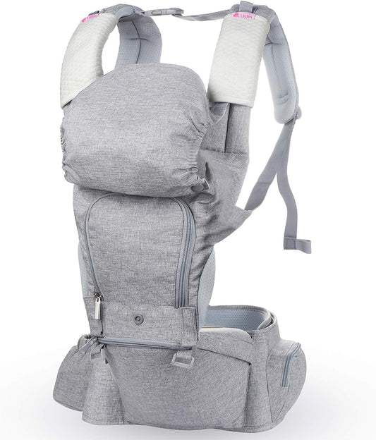 Lictin 6-in-1 Ergonomic Baby Carrier, Baby Sling Carrier with Removable Seat and Hood, with 2 Towels and 1 Pacifier Chain, for Newborns and Toddler from 3.5 to 20 kg