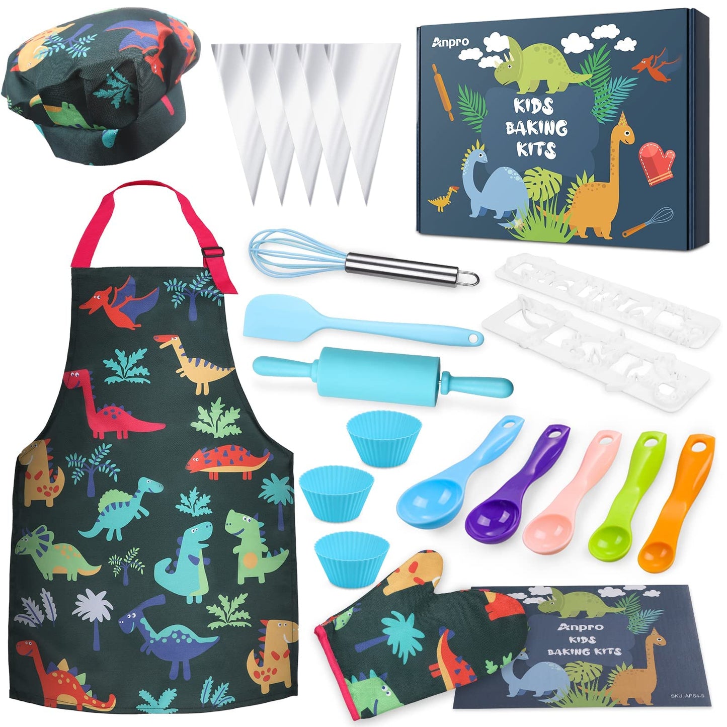Gleamkid Complete Kids Cooking and Baking Set, 27 Pcs Aprons for Boys, Chef Hat, Mitt & Utensil to Dress up Chef Costume Career Role Play for 3-7 Years Boys