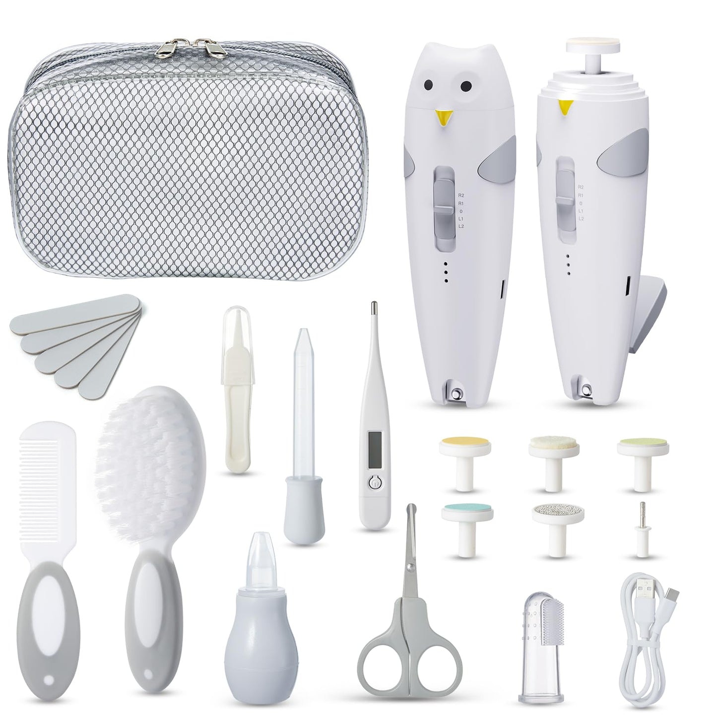 Anpro Baby Healthcare and Grooming Kit, 26 in 1 Rechargeable Nail Trimmer Electric Kit with Auto Light, Newborn Nursery Health Care Portable Safety Kit for Infant Toddlers Boys Girls, Grey