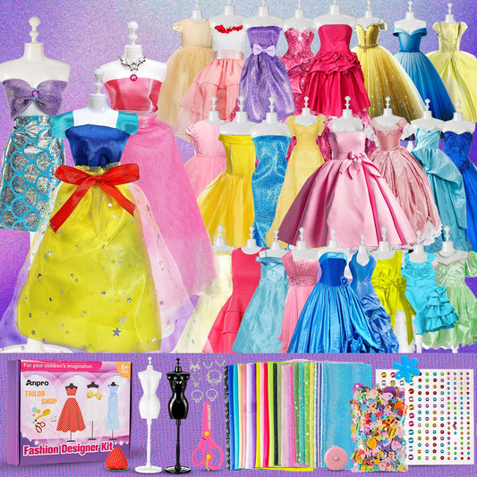 650 Pcs Fashion Designer Kit for Girls, DIY Arts & Crafts Creative Sewing Kit with 2 Mannequins, Doll Clothes Making Set Toys Gifts for Ages 6-12