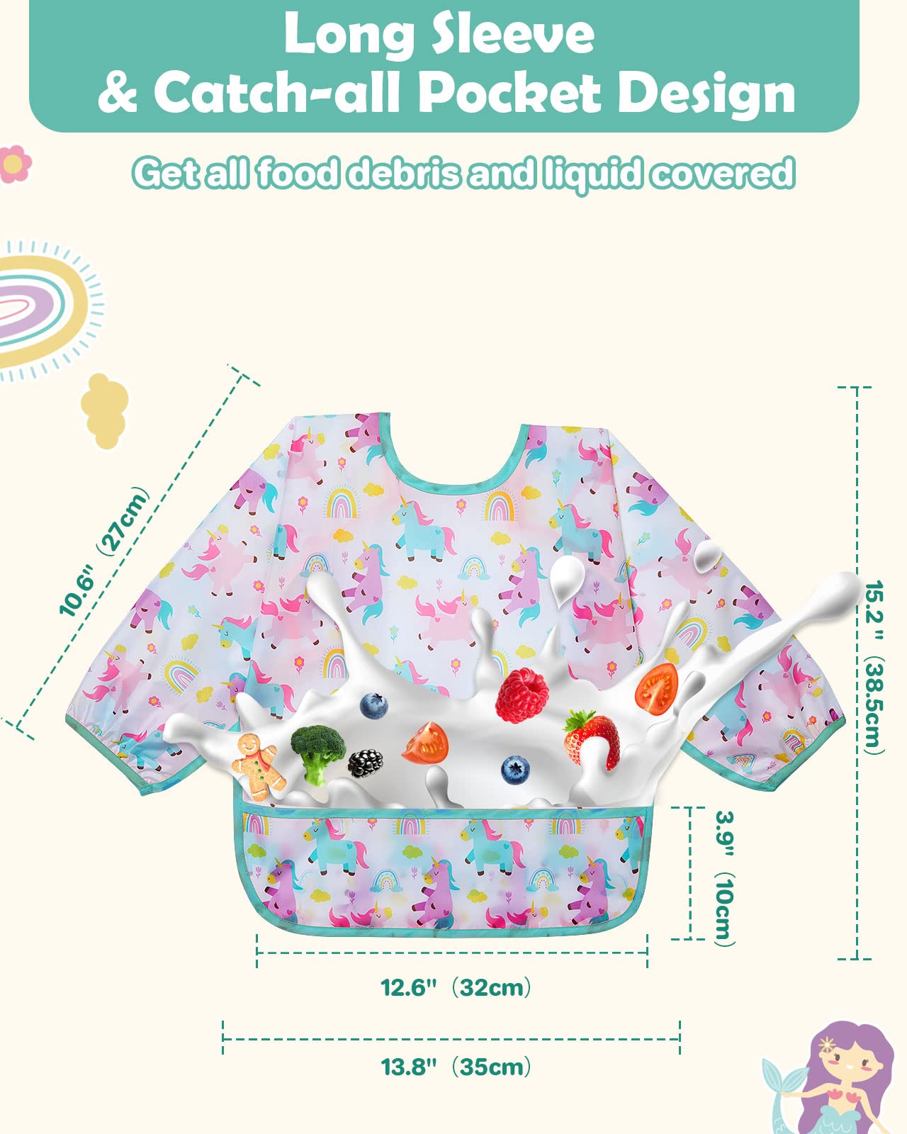 Lictin Baby Bibs Long Sleeve for Baby Girls, 3 Pcs Waterproof Bibs for 6-24 Months Toddlers, Adjustable Closure Baby Smock, Pink
