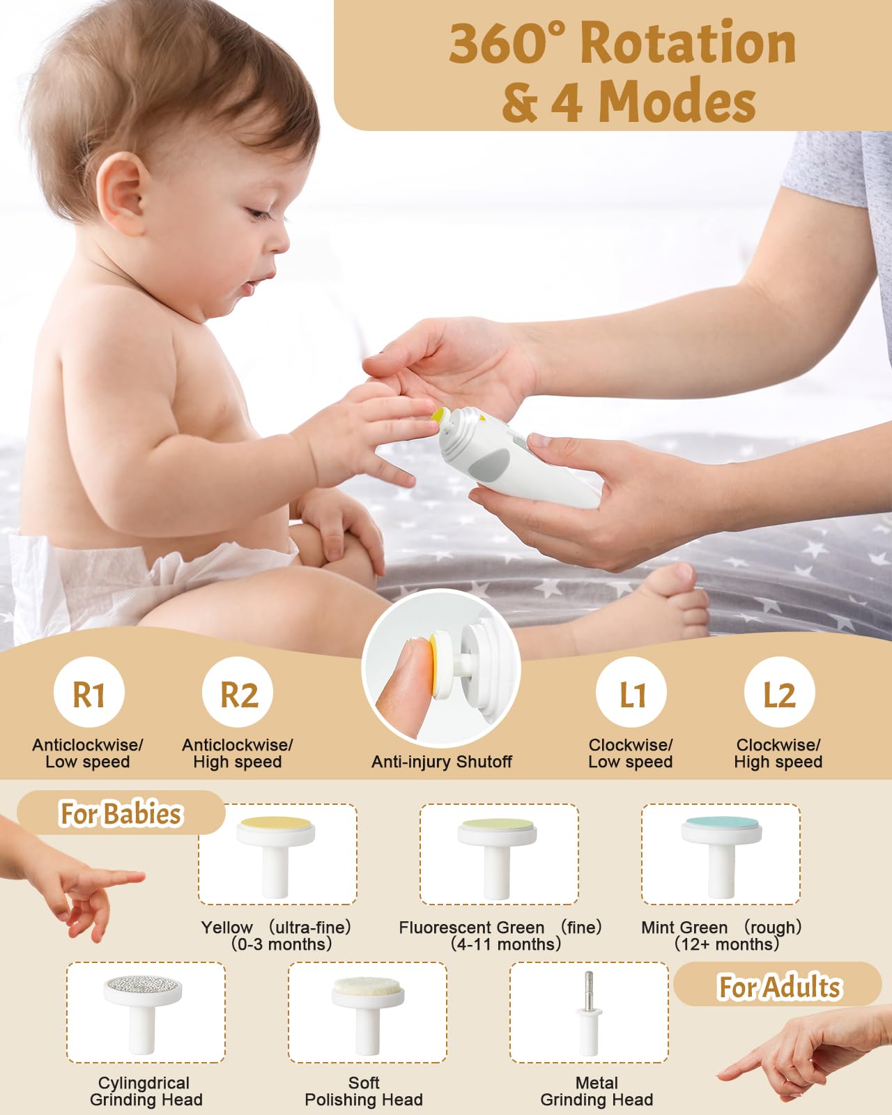 Anpro Baby Healthcare and Grooming Kit, 26 in 1 Rechargeable Nail Trimmer Electric Kit with Auto Light, Newborn Nursery Health Care Portable Safety Kit for Infant Toddlers Boys Girls, Grey