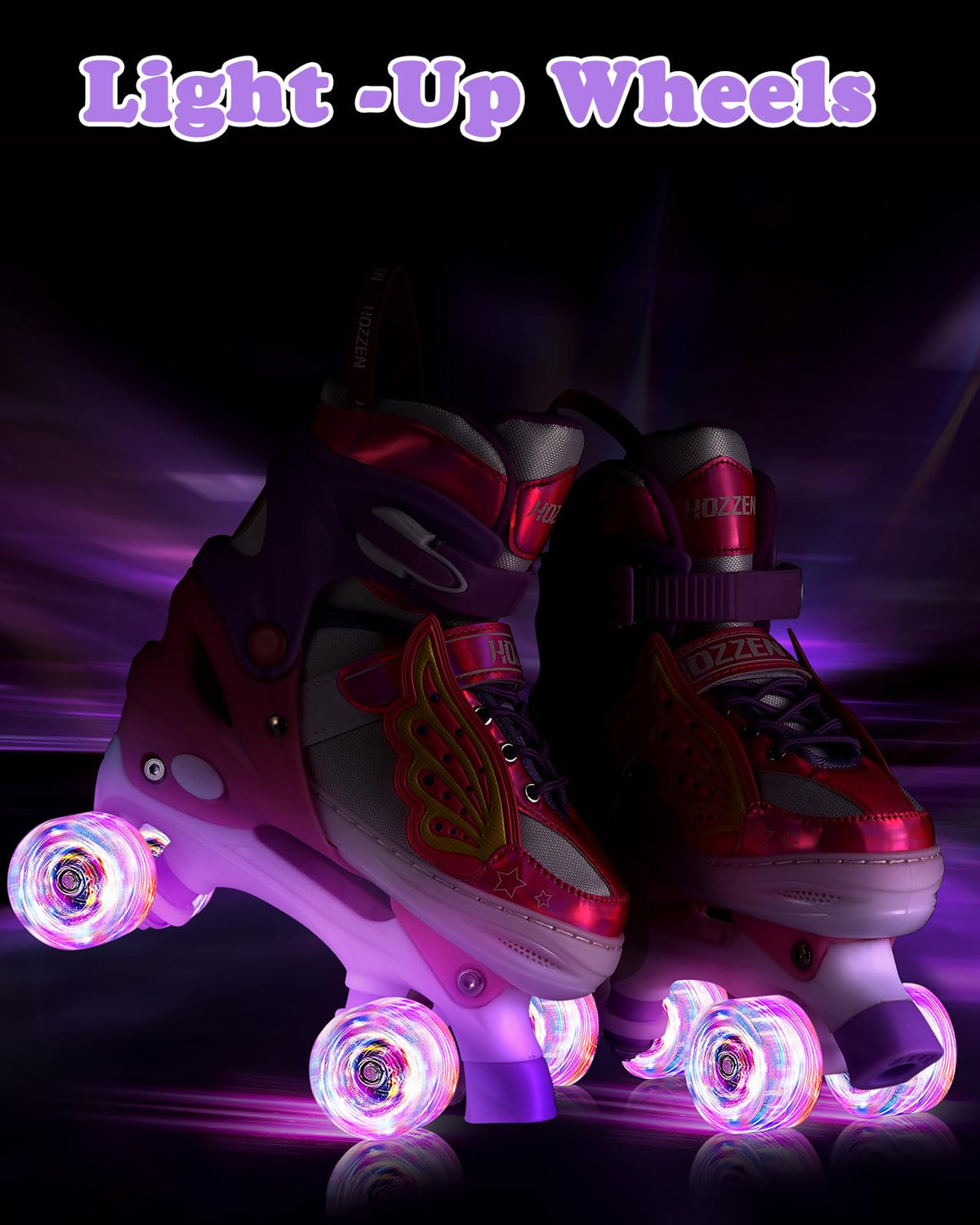Kids Roller Skates for Girls, 4 Size Adjustable Toddler Roller Skates with Light Up Wheels for Outdoor/Indoor, Gifts for Girls Beginner（M, 12C-2Y)