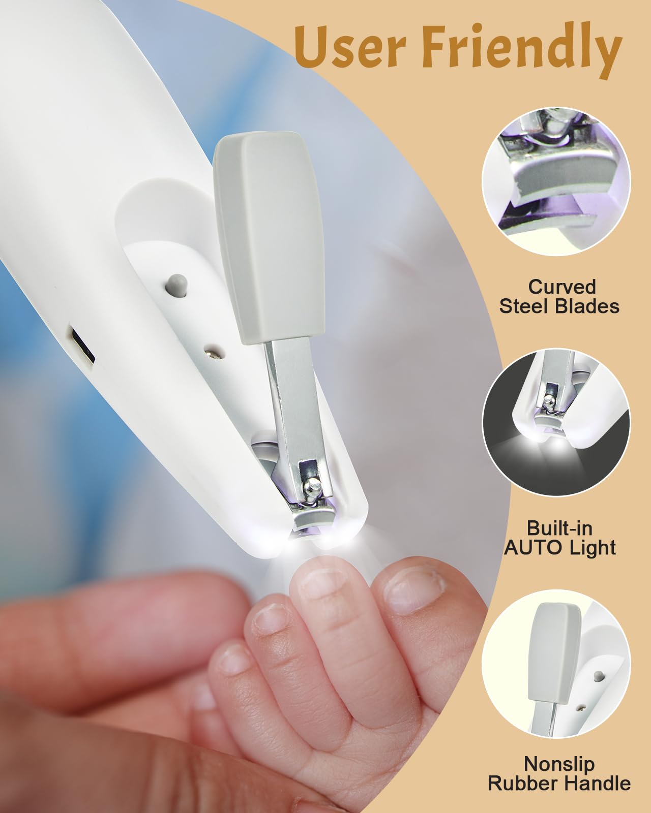 Anpro Baby Healthcare and Grooming Kit, 26 in 1 Rechargeable Nail Trimmer Electric Kit with Auto Light, Newborn Nursery Health Care Portable Safety Kit for Infant Toddlers Boys Girls, Grey