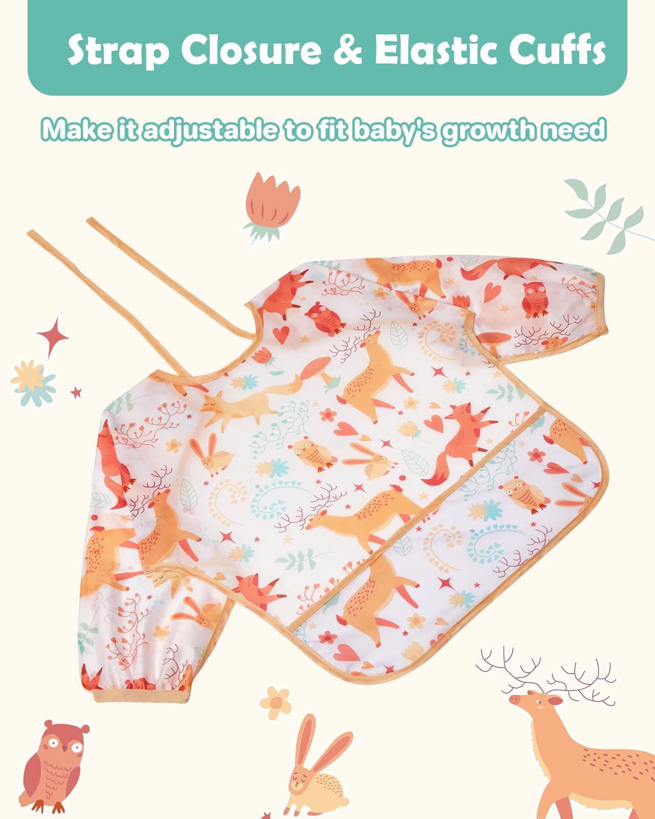 Lictin Baby Long Sleeve Bibs, 5 Pcs Waterproof Toddler Baby Bibs for Boys Girls, 0-24 Months Neutral Baby Smock for Eating