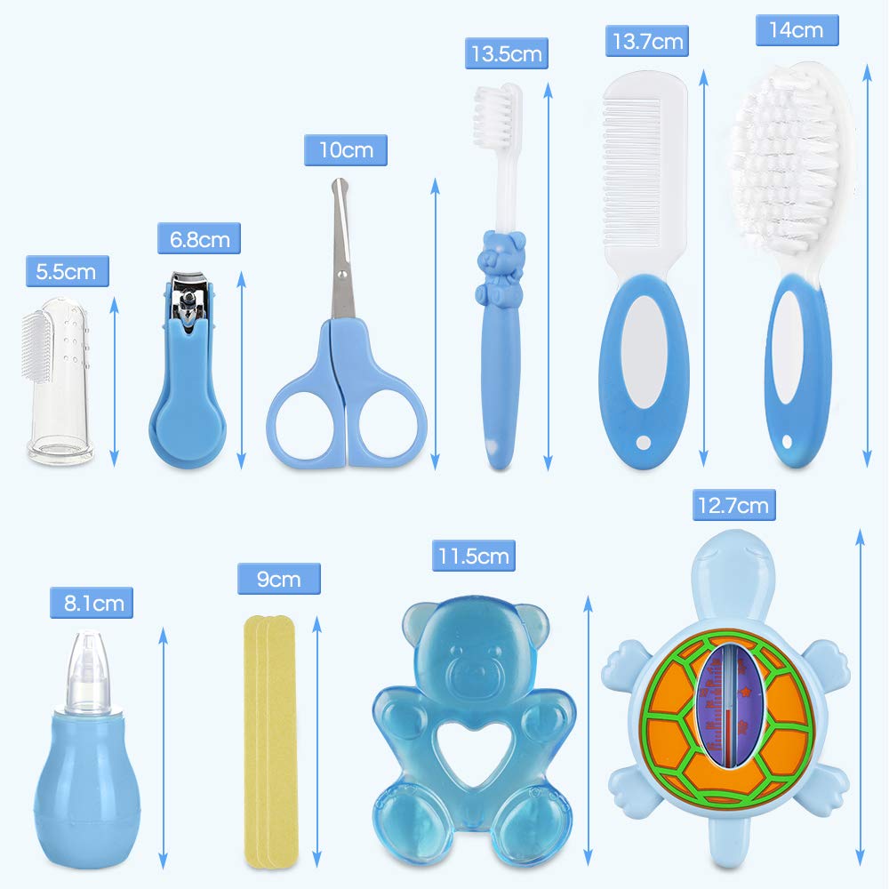 Lictin 12-in-1 Baby Grooming & Healthcare Kit - Portable Safety Care Set with Bath Thermometer, Brush Comb & Nail Clippers - Newborn Essentials for Nursery, Baby Shower Gift Boys Girls, Blue