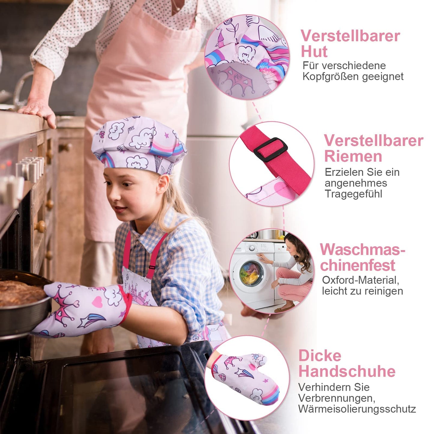 Gleamkid Complete Kids Cooking and Baking Set, 27 Pcs Aprons for Girls, Chef Hat, Mitt & Utensil to Dress up Chef Costume Career Role Play for 3-7 Years Girls, Plastic